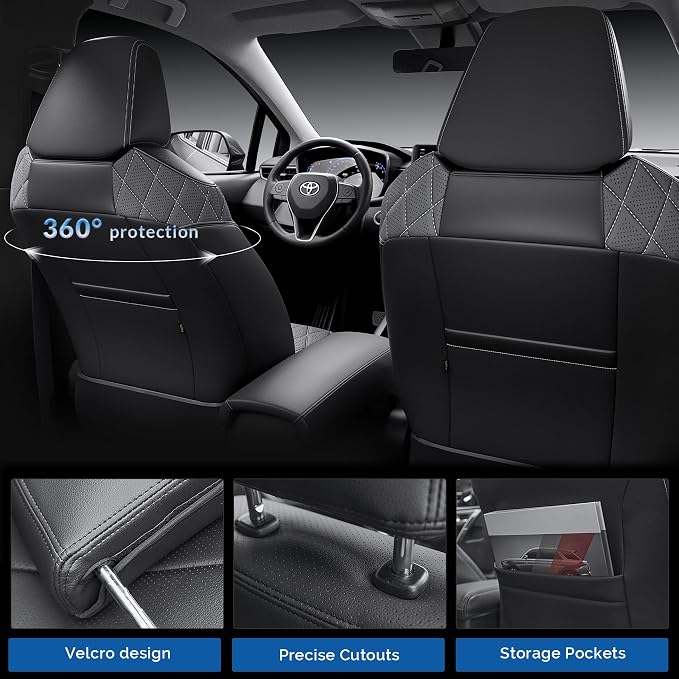 redblue Custom Fit Toyota Corolla Seat Covers for 2020-2022 L/LE | Black and Gray leather Seat Covers Full Set, Fit 2020 2021 2022 corolla L LE, Front and Rear Car Seat Cover - Image 3