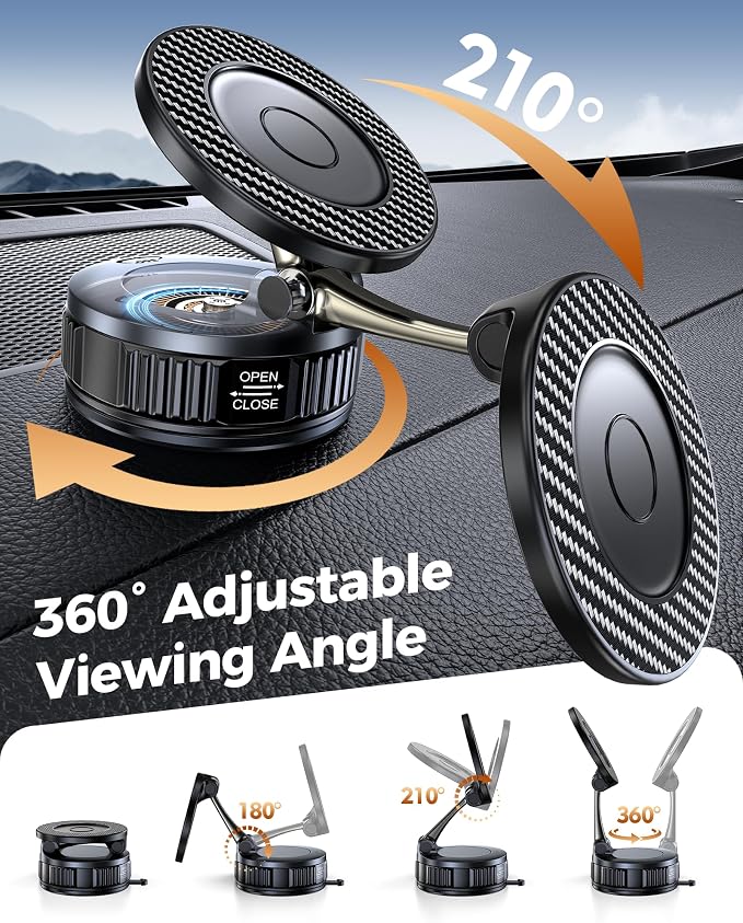 Car Phone Holder for Magsafe – [Carbon Fiber] Phone Mount for Car [Super Strong Magnetic, 360° Adjustable, 108LBS Vacuum Suction] Phone Holders for Your Car, Car Accessories for iPhone 17–12 Series | Super strong magnetic, 108LBS vacuum suction, Compat... - Image 7