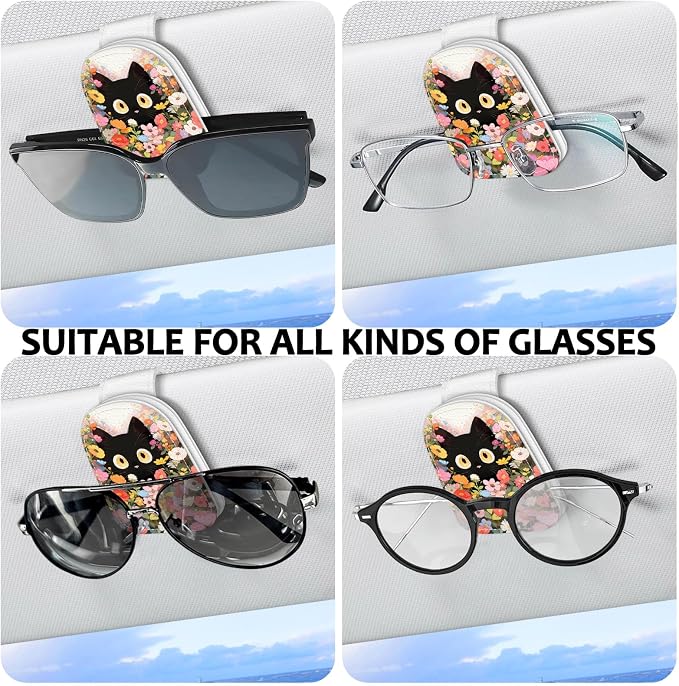 2 Pack Magnetic Leather Sunglass Holder, Universal Magnetic Car Eyeglass Hanger Clip for Different Size Eyeglasses, Car Visor Accessories (Flower Cat) - Image 5