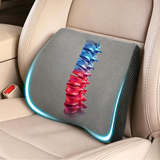 Lumbar Support Pillow for Car & Office Chair - High-Density Memory Foam Back Cushion for Sciatica & Lower Back Pain Relief - Non-Slip Support for Long Commutes & Desk Workers (Gray) by TISHIJIE