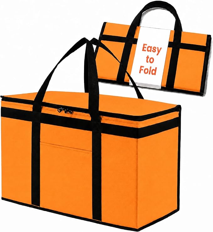 NZ home Insulated Food Bag, Portable Cooler Tote (2XL, Orange, 1 Pack) | Large thermal bag, For cold & hot food, Soft sided cooler, Heavy duty carrier, Grocery shopping, Food delivery, Catering bag by NZhome