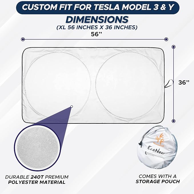 EcoNour Windshield Sun Shade Compatible with Tesla Model 3 & Model Y - Image 3