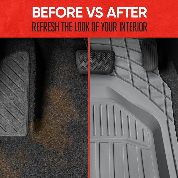 Motor Trend 943-GR FlexTough Defender Car Floor Mats -Next Generation Deep Dish Heavy Duty Contour Liners for Car SUV Truck & Van-All Weather Protection, Trim to Fit Most Vehicles Gray - Image 4