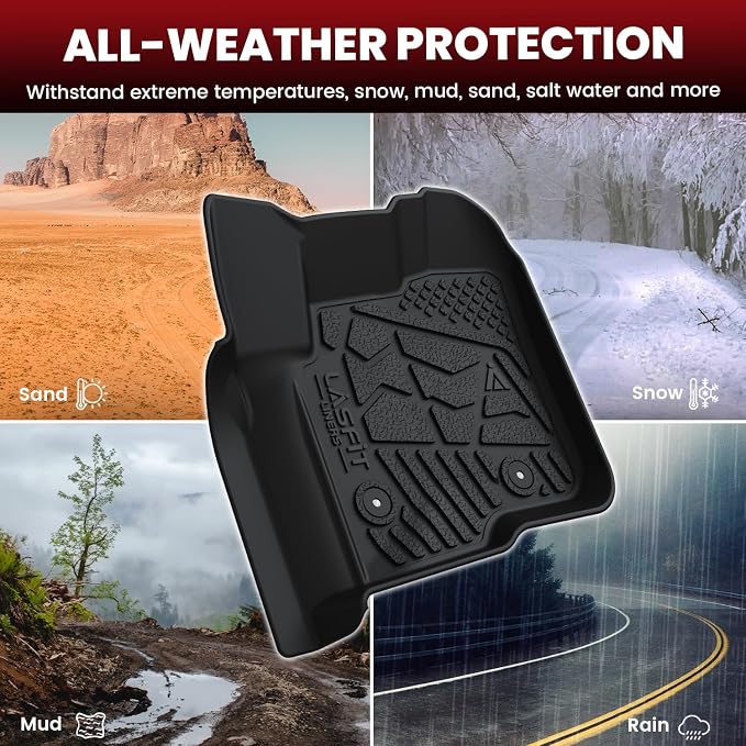 LASFIT Floor Mats for Ford F250/F350/F450 2012-2016 Crew Cab Carpet Floor | Super Duty Car Liners Without Manual Transfer Case Shifter All Weather Protector TPE, 1st & 2nd Rows, 3pc Black - Image 5