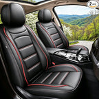 IKABEVEM for Chevy Colorado Seat Covers 2015-2024 2025 2026 2 Front Seats | Luxury Waterproof Faux Leather Pickup Seat Protectors Fit Chevrolet WT LT Custom Trail Boss Z71 ZR2,Black&Redline by IKABEVEM