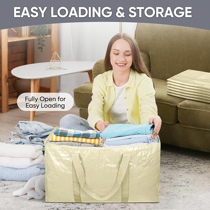TICONN 8 Pack Extra Large Moving Bags Heavy Duty with Zippers & Carrying Handles, Durable Storage Bags Moving Boxes for Closet Organizers and Storage (8 Pack, Cream) - Image 7
