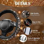 CAR PASS Bling Diamond Steering Wheel Cover Leopard Pattern, Sparkly Crystal Glitter Rhinestones Black Leather Wheel Protect for Women Girl Fit Suvs,Vans,Sedans,Cars,Trucks, 14" 1/2-15" Gold Leopard - Image 5