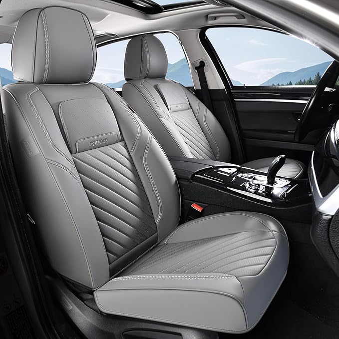 Coverado Car Seat Covers Full Set 5 Pieces, Luxury Nappa Leather Seat Covers Universal Fit Waterproof Non-Slip Breathable Front & Back Automotive Seat Protectors for Cars, SUVs, Trucks - Image 2
