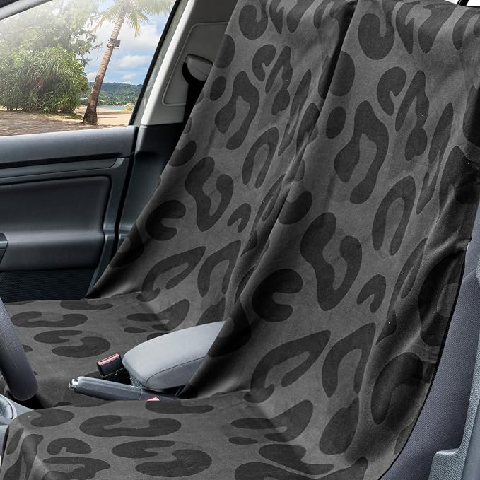 1 Pack Car Seat Towel Cover with Storage Bag, Black Leopard Print Style | 63 x 32 in Car Towel Seat Cover Non Slip Waterproof, Gym Workout Swimming Running, Machine Washable Sweat Absorbent Protector - Image 3