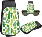 Leather Magnetic Sunglass Holder for Car Sun Visor, Cute Eyeglass Ticket Card Hanger Clip, Universal Auto Interior Accessories for SUV Pickup Truck, Cactus Pattern by Unknown