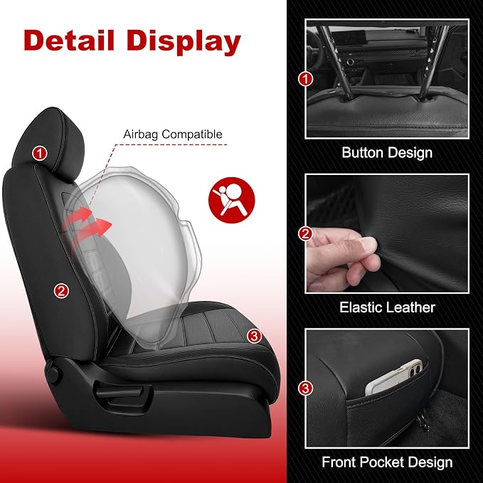 TTX LIGHTING Custom Fit Seat Covers for Honda CR-V 2017-2022 | Original Seat Pattern Faux Leather Waterproof Full Set for 2-Row 5-Seater, Airbag Compatible - Image 3