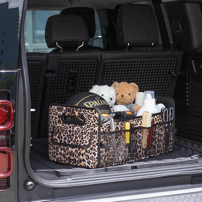 Car Trunk Organizer, Collapsible Car Organizers and Storage Leopard print | Sturdy, Large Capacity, Clean Decor, Multi Compartment Container Box, Adjustable Car Accessories for SUV Sedan Truck - Image 3