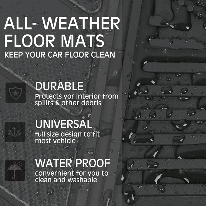 CAR PASS Heavy Duty Rubber Floor Mats 4-Piece Car Mat Set - Universal Waterproof Carbon Fiber Floor Mats for Car SUV Truck, Durable All-Weather Mats(Black) - Image 4