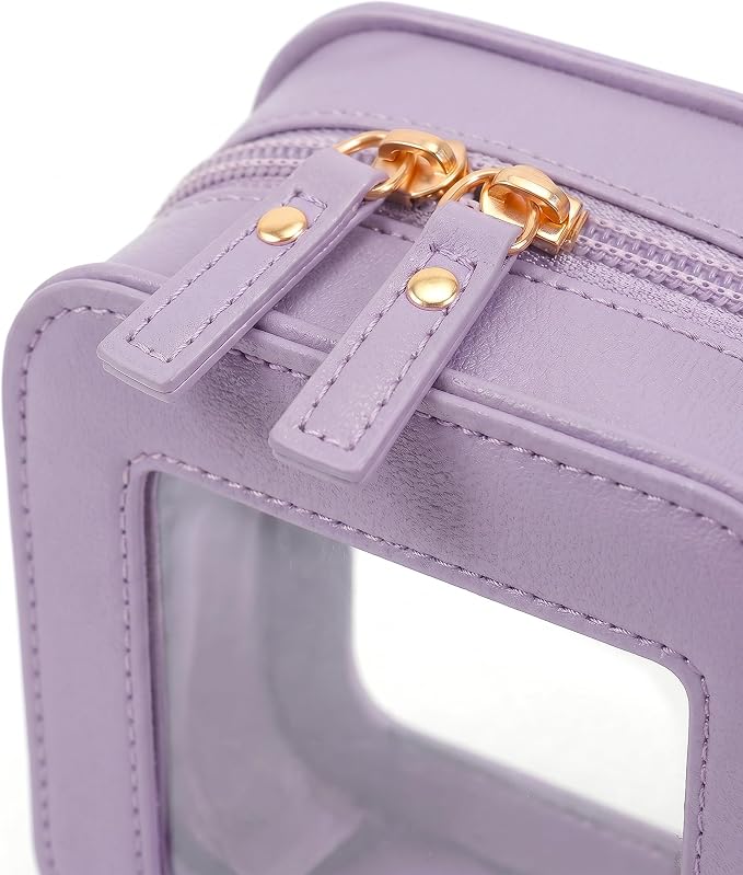 Mini Clear Makeup Bag - Cute Square Cosmetic Pouch for Travel Essentials with Zipper - For Women & Girls (Square, Purple) - Image 7
