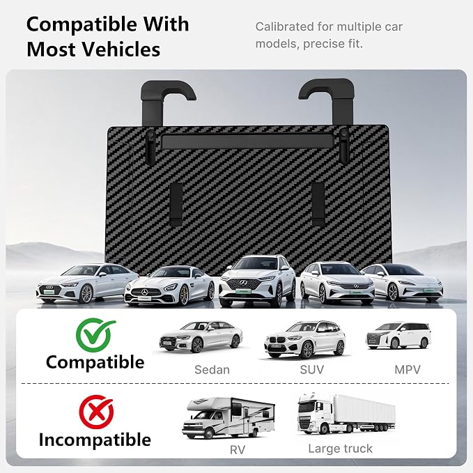 2-in-1 Car Steering Wheel Desk Tray & Seat Gap Filler Organizer | Foldable Car Laptop Table with Adjustable Hooks, Fits Most Steering Wheels, Carbon Fiber Look - Image 7