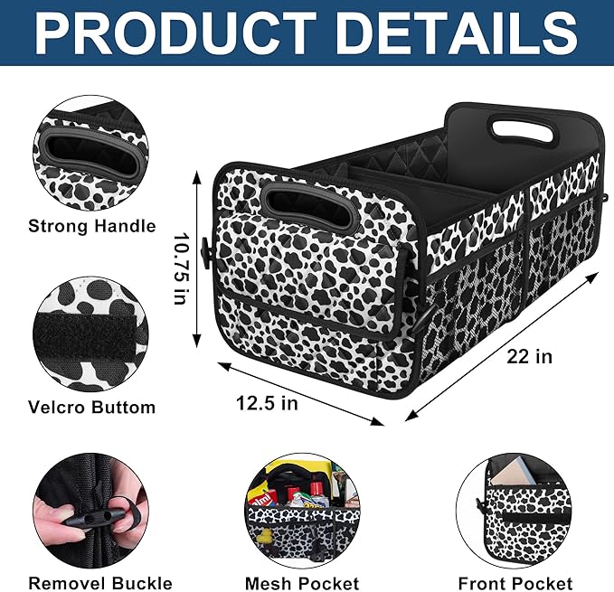 Deosk Trunk Organziers and Storage with Reinforced Handles,Car Accessories for Women/Men 50L Waterproof Polyester Trunk Organzier for Car/SUV/Minivan/Truck(Medium, Cow print) - Image 3