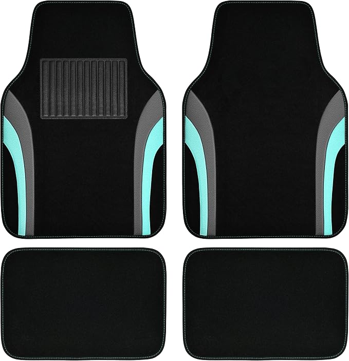 CAR PASS Leather Sporty Car Floor Mats Carpet, Universal Waterproof Automotive Floor Mat Fit for Sedans, Cars, Mid Trucks, Vans, SUV, Set of 4 (Black and Mint) by CARPASS