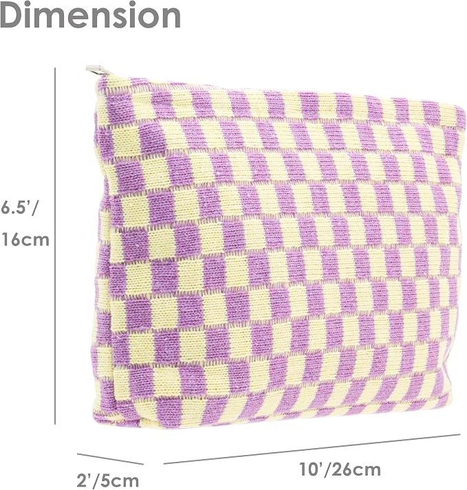 PAZIMIIK Checkered Makeup Bag for Purse, Small Flat Cosmetic Pouch,Purple | Cute Zipper Makeup Organizer for Women, Travel Essentials, Toiletries, Makeup Brushes, Beauty Accessories&Bridesmaid Gifts - Image 4