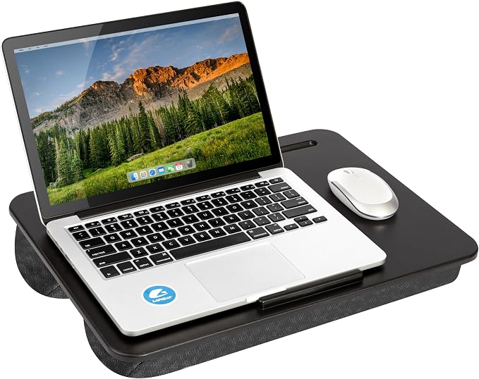 LAPGEAR The Original Lap Desk – Black, Fits 17" Laptops | Microbead Cushion, Device Ledge, Built-In Pencil Tray, Carry Handle by LapGear