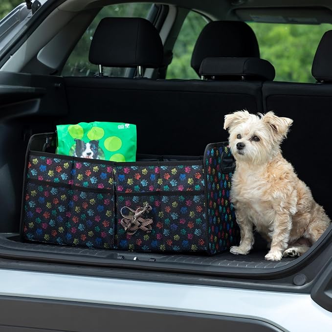 GreaterGood Paws Car Trunk Organizer Foldable Storage Bin with Handles Non Slip Base Pet Gear Travel Tote for SUV Truck (Confetti Paws) - Image 3