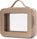 Clear Makeup Bag Travel Cosmetic Case Transparent Toiletry Bag with Zipper, Portable Make Up Organizer Traveling Compact Car Bag for Essentials, Gold, Large by POPVIBE