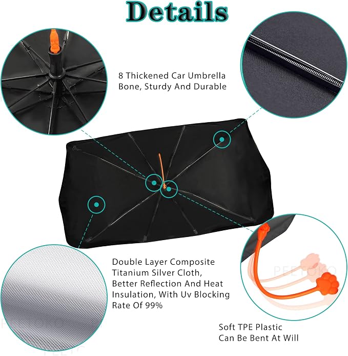 Socira Custom Windshield Sun Shade Umbrella Foldable Personalized Car Visor | Car Umbrella Customized Sun Shade Cover Sunshade Front Window Cover Dinosaur Car Accessories Blocks Uv Rays Gifts 57" X 30" - Image 4