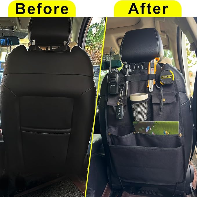Black Car Seat Back Organizer with Multiple Pockets and Hooks - Image 6
