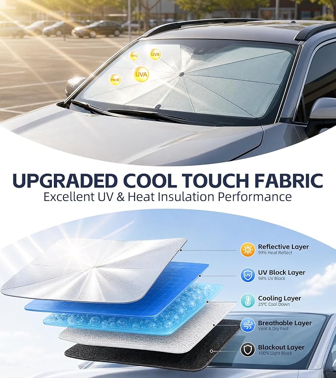 Windshield Sun Shade for Volkswagen Taos 2022-2026 with 360° Rotating Shaft | Custom Fit Umbrella Sunshade for UV Blocking, Interior Heat Protection, Easy Storage, UPF 50+ Cool Windshield Cover - Image 4
