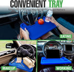 lebogner Steering Wheel Tray, Car Food Trays for Eating with iPad Tablet Slot, Multipurpose Double-Sided Hook On Travel Auto Steering Wheel Desk Table for Laptop & Notebook with Cup Holder, Dark Blue - Image 2
