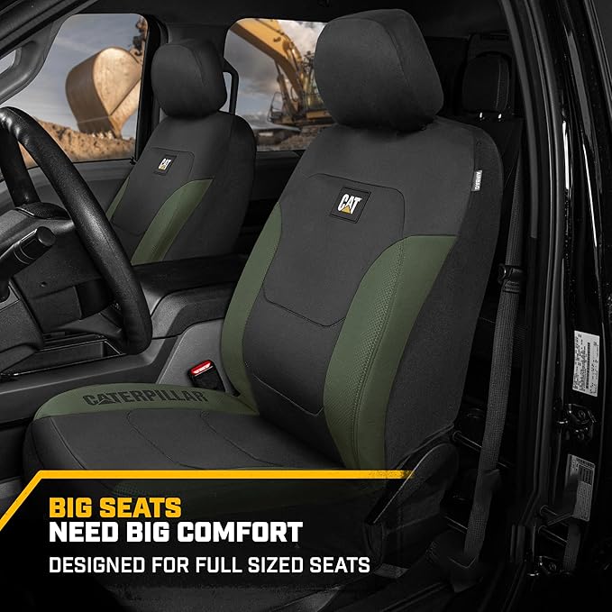 CAT Flexfit Green Black Seat Covers for Cars, Trucks, & SUV - (2) Front Car Seat Cover Front Seat Protectors - Airbag Compatible Seat Covers for SUV Interior Covers & Truck Seat Cover Car Accessories - Image 3