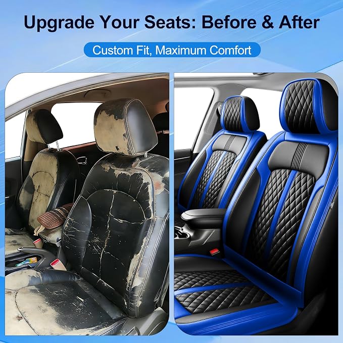 Fit Genesis Seat Covers Fit for Hyundai Genesis 2009-2016, Front Pair | Premium Leather Full Coverage Protectors, Waterproof, Breathable, Scratch Resistant, Easy Wipe, Airbag Compatible, Black+Blue - Image 4
