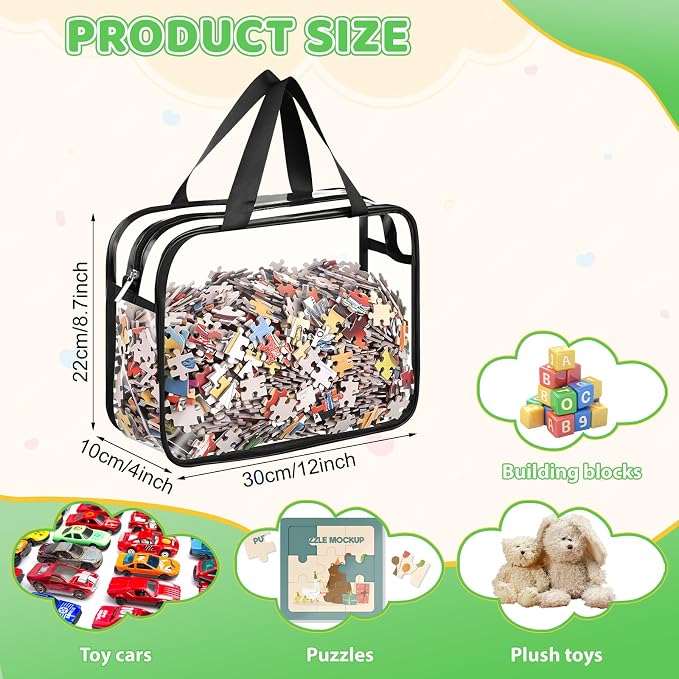 Toy Storage Bags 4 Pack, Clear PVC Toy Organizers, Black | Waterproof PVC, Large 30 x 10 x 22 CM Size, Label-Ready, For Toys, Books, Puzzles, Classroom and Travel - Image 4
