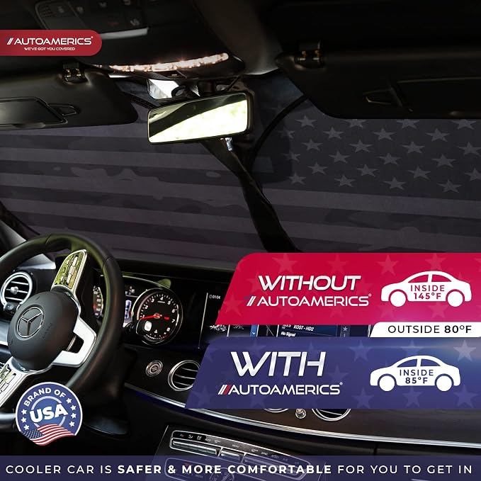 Autoamerics 1-Piece Windshield Sun Shade B&W Camo American Flag USA Design - Foldable Car Front Window Sunshade for Most Sedans SUV Truck - Blocks Max UV Rays and Keeps Your Vehicle Cool - Large - Image 7