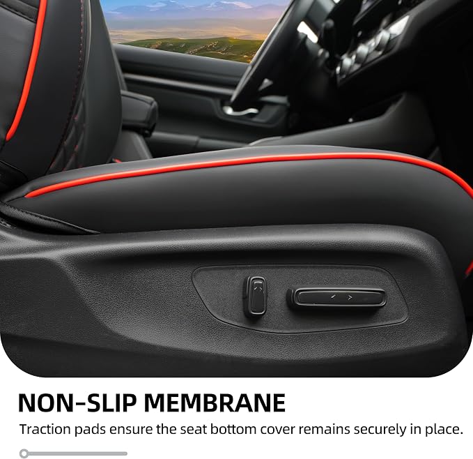 Lolcar CRV Seat Covers Custom Fit for Honda CRV 2023 2024 2025 2026 Leather Car Seat Cover Full Set for Trucks SUV,Waterproof Car Seat Cushion,Faux Leather (Black Red Grid) - Image 6