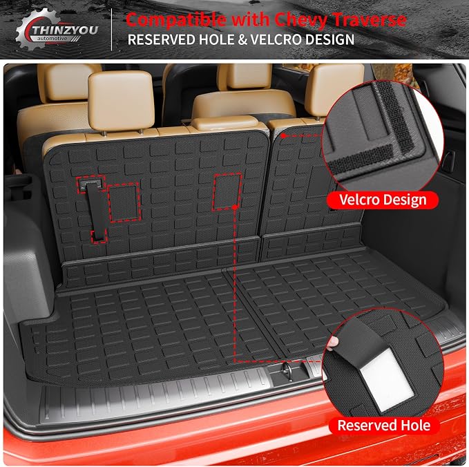 Floor Mats for 2018-2023 Chevrolet Traverse 7 Seat | 2024 Traverse Limited 7 Seat Trunk Mat Cargo Mat Liner TPE All Weather Back Seat Cover 2023 Chevy Traverse Accessories - Image 6