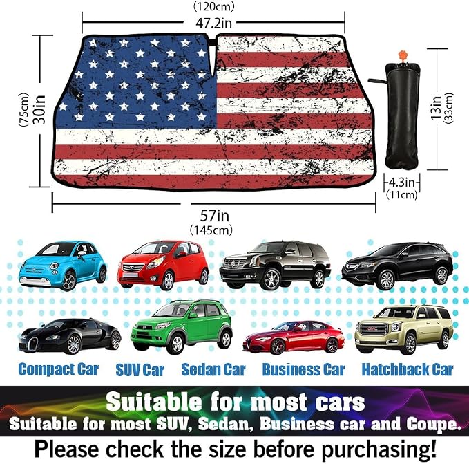 Socira American Flag Car Windshield Sun Shade Umbrella Patriot Sunshade | Foldable Front Window America Auto Windshield Sunshade Covers USA Car Accessories Protect from Sun Rays Heat 57'' X 30'' - Image 3