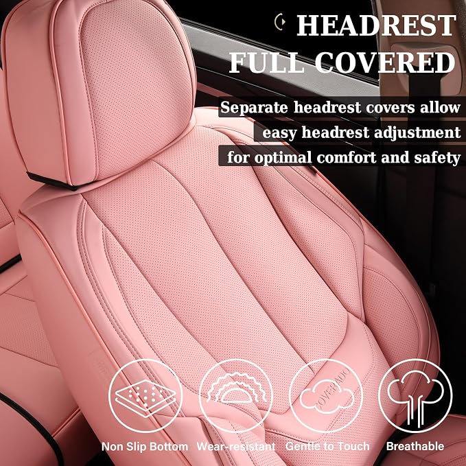 Coverado Seat Covers, Car Seat Covers Front Seats, Car Seat Cover, Car Seat Protector Waterproof, Car Seat Cushion Leather, Pink Seat Covers Carseat Cover Universal Fit for Most Cars - Image 3