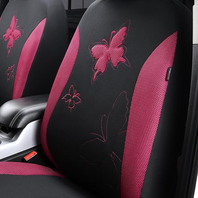 Flying Banner Butterfly car seat Covers ful Set Fashion Universal Lady Woman Female Rear Bench Split Colorized (Full Set - Lace, Burgundy) - Image 4