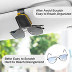 SINGARO Sunglasses Holder for Car, Leather Magnetic Buckle Sun Visor Sunglass Clip, Ticket Card Storage Glasses Clip, Car Interior Accessories for Men and Women（Black-Yellow） - Image 6
