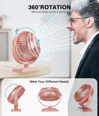 JZCreater USB Desk Fan, USB Fans Mini, 360 Rotation Desktop FanS with 3 Speed, Table Personal Cooling Fan, Quiet Mini Desk Fan, USB Powered, Small Fan for Home Office Bedroom Car Travel, Pink - Image 4