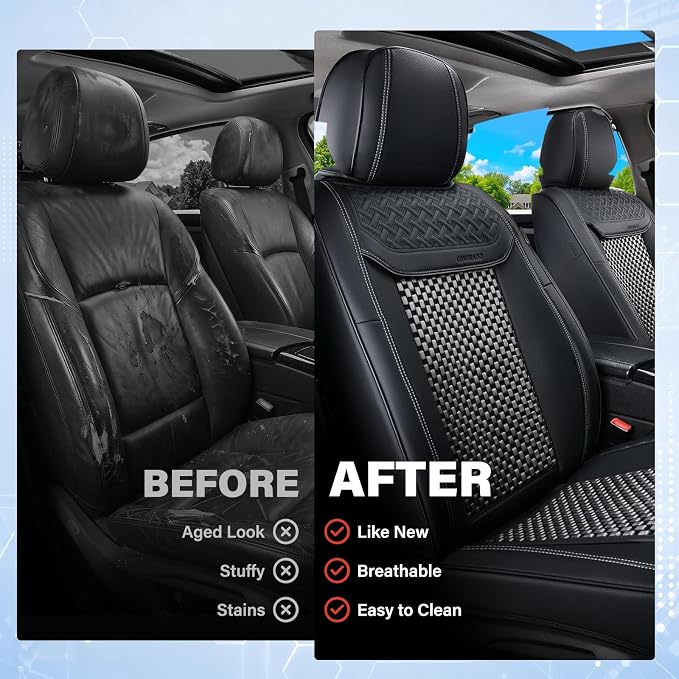 Coverado Leather Seat Covers for Car, Waterproof Car Seat Covers Full Set, 2 in 1 Conversions Car Seat Cover Protector Car Accessories Universal Fit for Most Cars SUVs and Trucks (Black&Gray) - Image 5