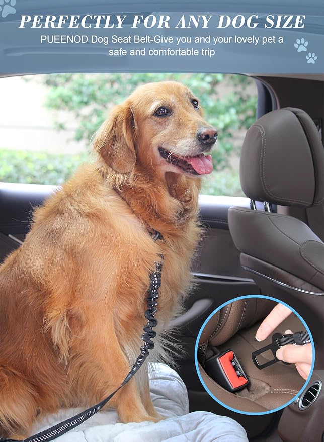 2 Pack Dog Seat Belt Adjustable Dog Car Seatbelts for Vehicle Nylon Pet Safety Seat Belt with Elastic Bungee Buffer Reflective & Durable Car Harness for Dogs… (Black + Blue) - Image 5
