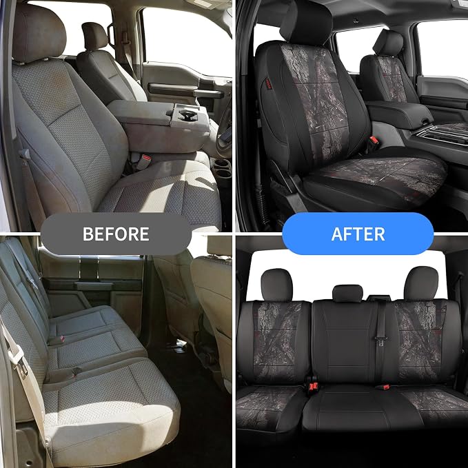 EKR F150 Seat Covers Custom Fit for (SuperCab/Extended Cab) 2015 2016 2017 2018 2019 2020 Ford F-150 Raptor,(2 Door,2nd Row/NO Armrest) Full Set-Faux Leather(Black/Woodland Camo) - Image 6