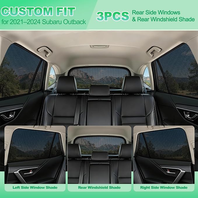 Outback Window Shades 2021-2024, Rear Mesh Coverage, 3PCS | Custom Fit Window Shades, Breathable Mesh Blocks UV Rays, Reduces Heat & Glare, Creates Comfort for Babies & Rear Passengers - Image 3