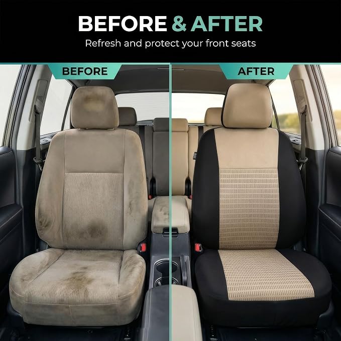 FH Group Car Seat Covers Trendy Elegance Beige Full Set Automotive Seat Covers, Airbag and Split Rear Combo Non-Slip Dash Grip Pad Universal Fit Interior Accessories Cars Trucks SUV Car Accessories - Image 9