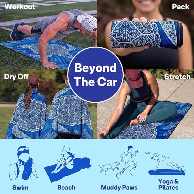 2 Pack Car Seat Towel Covers, Sweat-Proof Microfiber Seat Protectors for Gym, Running, Beach & Workout, Breathable Quick-Dry, Machine Washable, Blue Sea Turtle Print, Universal Fit - Image 6