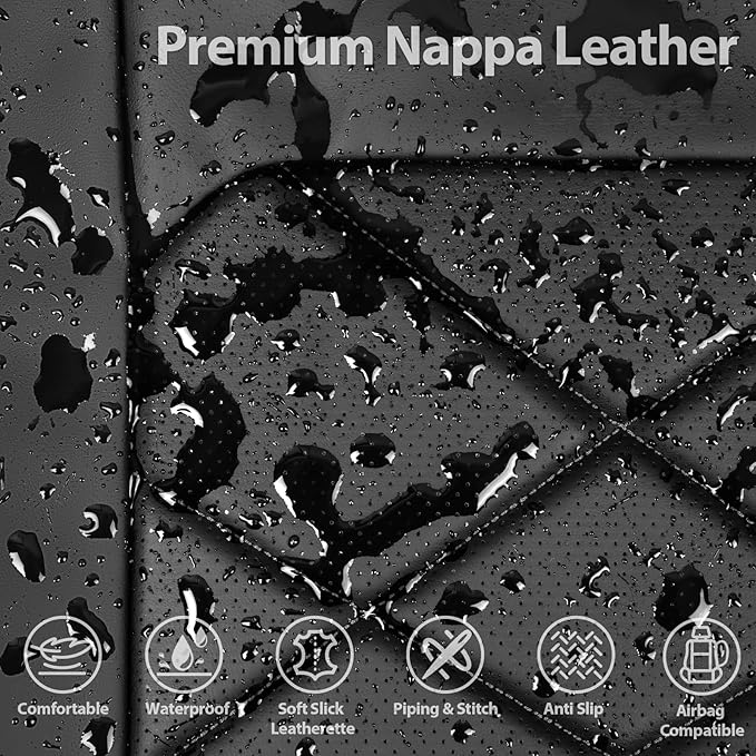 CAR PASS Luxury Nappa Leather Back Seat Covers, Piping Water Resistant Premium Perforated Leather Rear Bench Seat Covers, Breathable Backseat Cover Universal Fit for Most Sedan SUV Van Truck, Black - Image 5