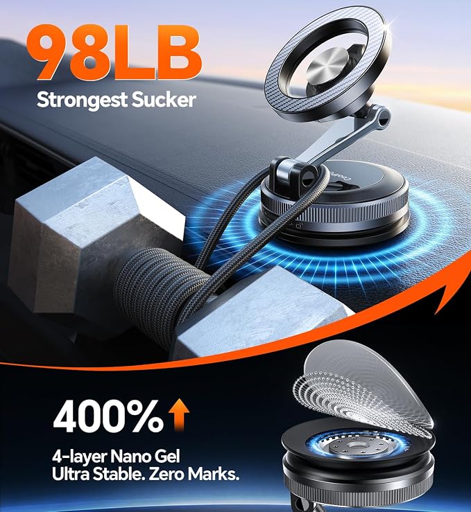 Coolpow for MagSafe Car Mount【Windshield+Vent+Dash】Magnetic Phone Holder for Car Phone Holder Mount Cell Phone Holders for Your Car Accessories Suction Phone Mount for Car Truck Stand for iPhone 17 16 - Image 3