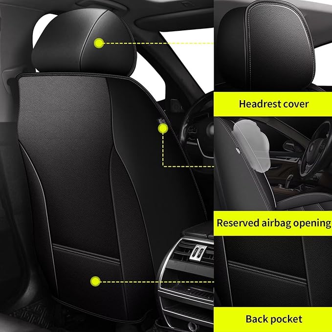 IKABEVEM Car Seat Covers for Kia K5 2021-2025 2026 Full Set(5 Seats) | Luxury Fuax Leather, Waterproof, Airbag Compatible, Easy to Install, Scratch‑Resistant Seat Protection, Black - Image 3
