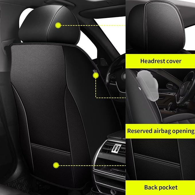 IKABEVEM Car Seat Covers for Ford Focus 2007-2018 Full Set(5 Seats) | Luxury Fuax Leather, Waterproof, Airbag Compatible, Easy to Install, Scratch‑Resistant Seat Protection, Black - Image 3
